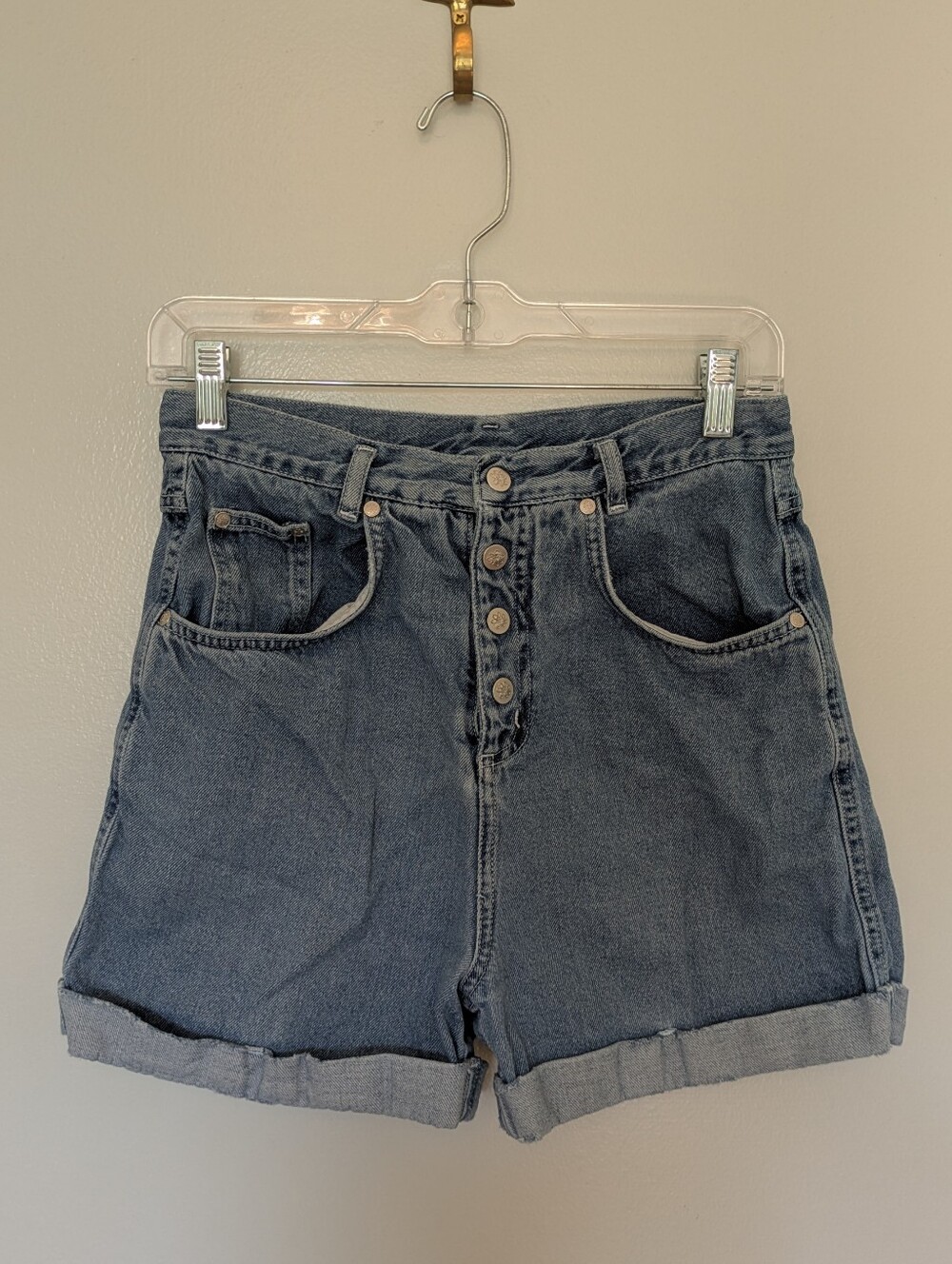 Vintage Denim Shorts High Rise 90s Button Fly Corner Stone 16